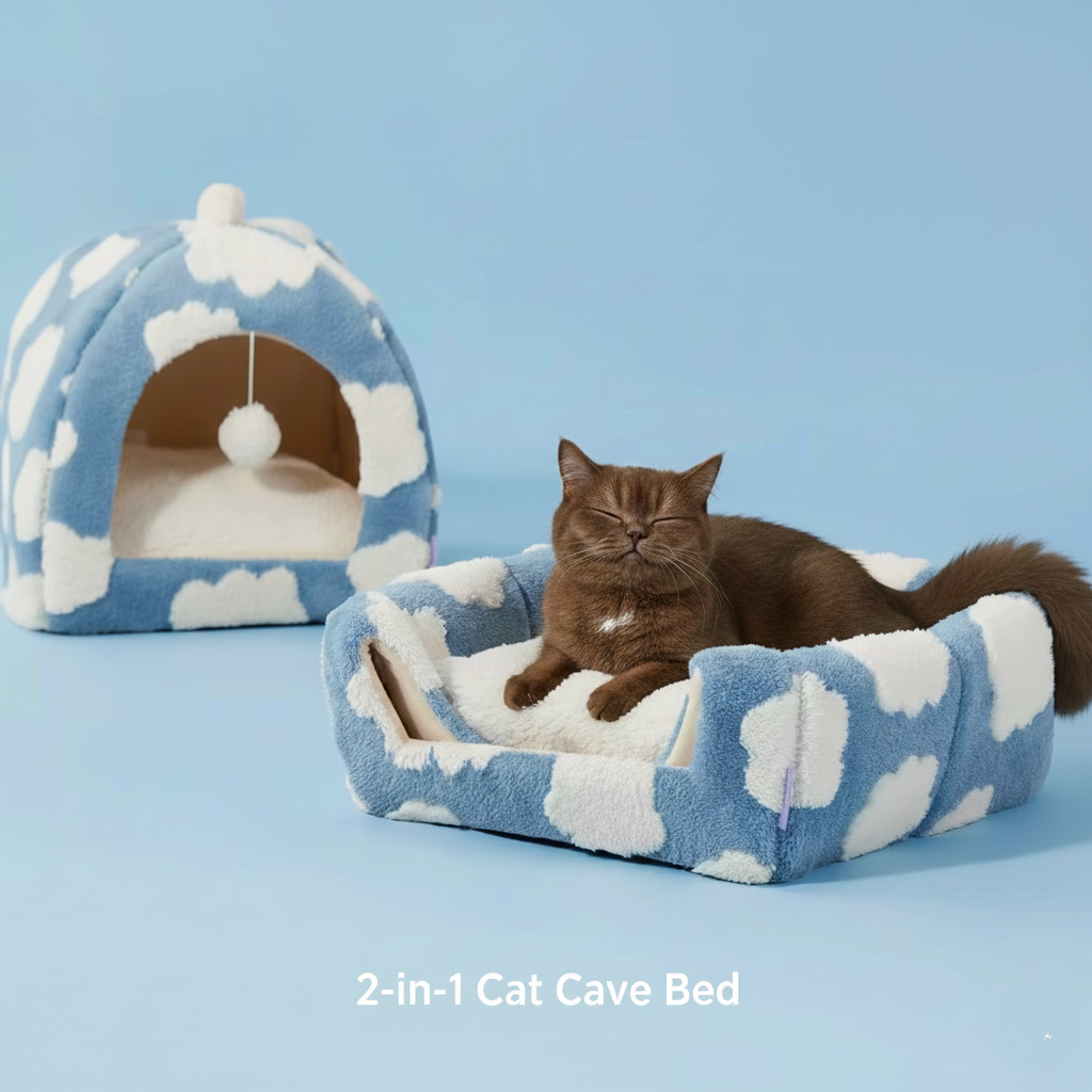 Plush Cloud 2-in-1 Cat Cave Bed