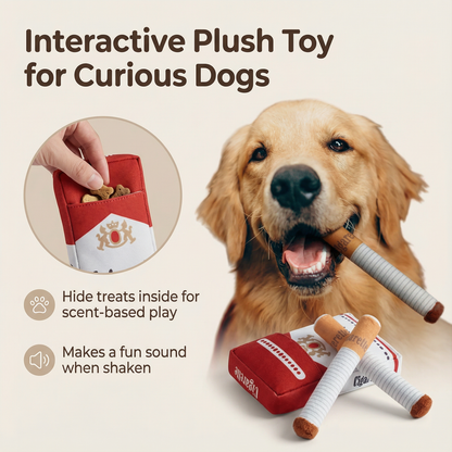 Squeaky Cigarette Dog Toy with Treat Pocket