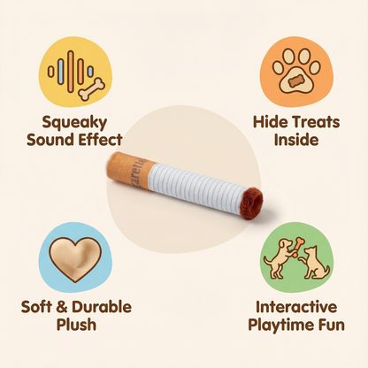 Squeaky Cigarette Dog Toy with Treat Pocket
