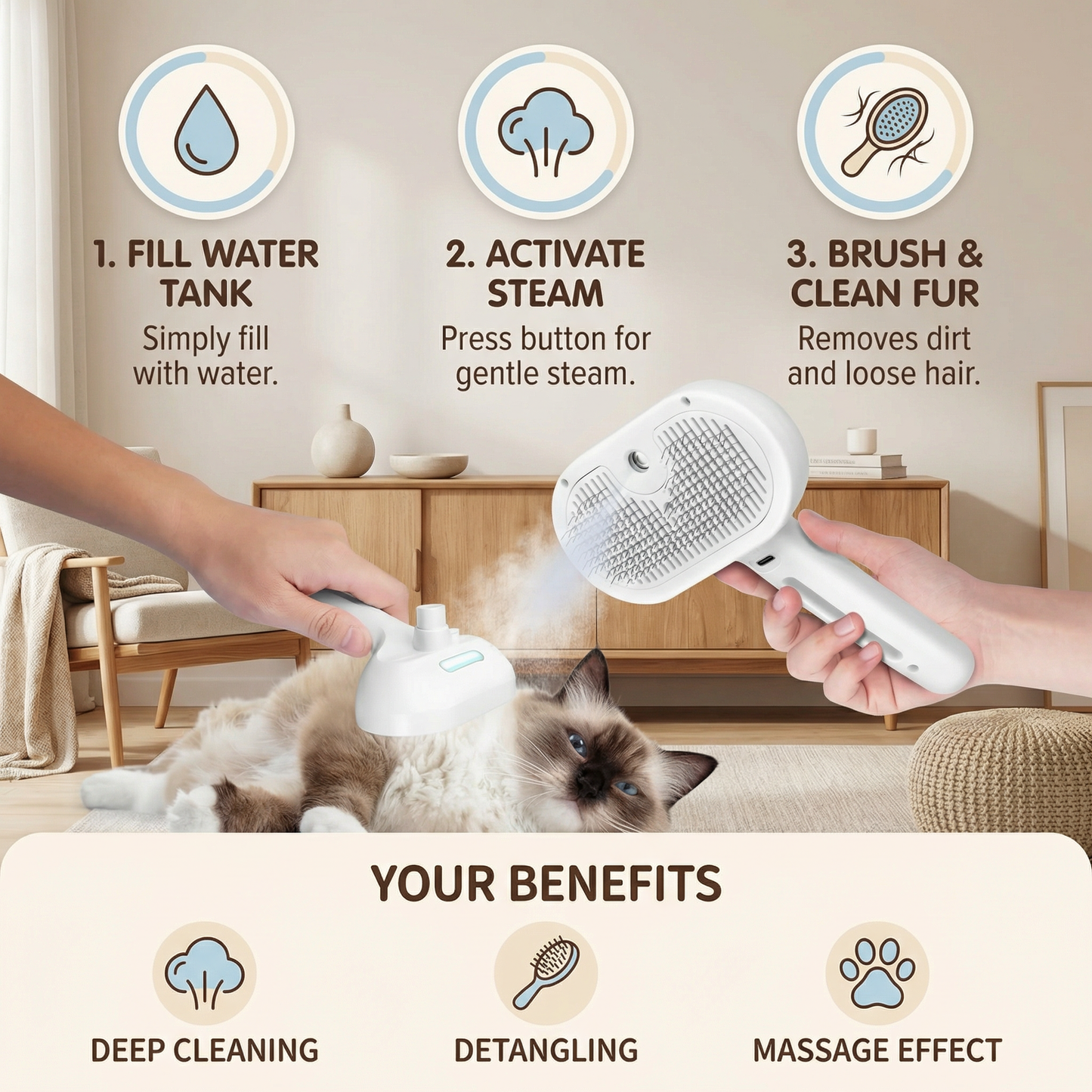 Steam Grooming Brush For Dogs