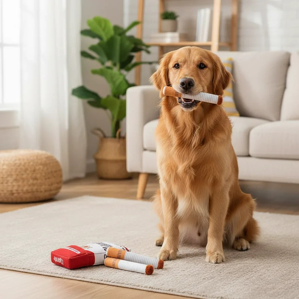 Squeaky Cigarette Dog Toy with Treat Pocket